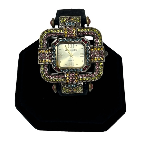 Heidi Daus Art Deco Swarovski Crystal Face Watch - Picture 2 of 8